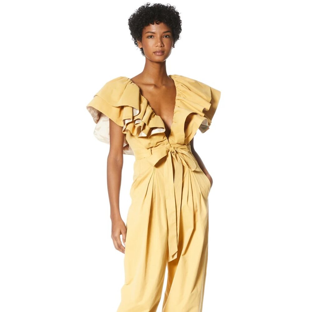 AMUR Michalina Ruffle Jumpsuit Size Small - Mustard Gold